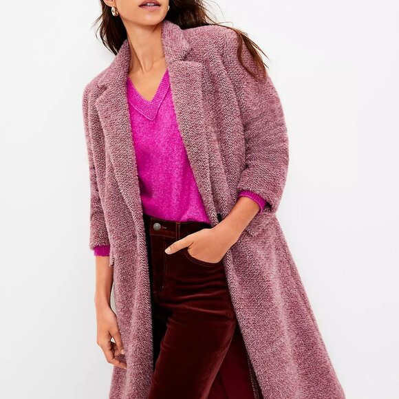 Ann Taylor LOFT Petite Cozy Herringbone Coat Midi Single Button Front - Picture 4 of 12